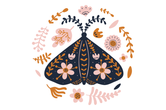 Butterfly Floral Ornament Design. Tribal