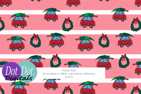 Car W Tree and Wreath Pink White Stripes