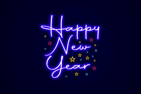 Celebrate with Happy New Year Lettering Neon Sign Font