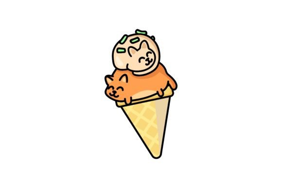 Cute Cat Ice Cream Sticker. Double Decor