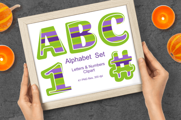 Green Striped Halloween Alphabet Set PNG