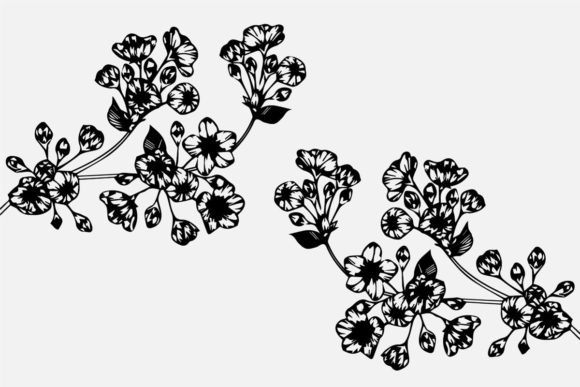 Hand Drawing Cherry Blossom Branch Art