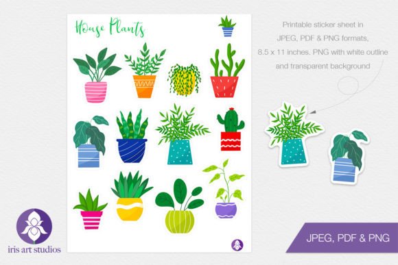 Printable House Plants Stickers, Potted
