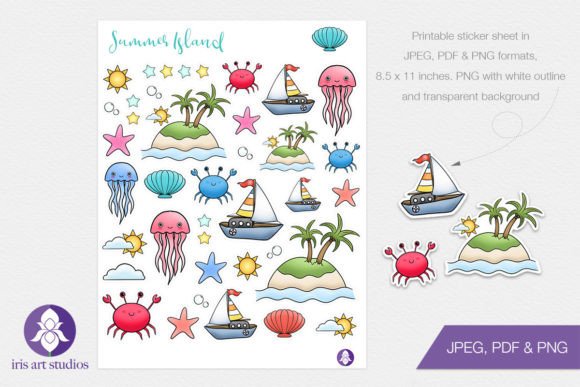 Printable Summer Island Stickers PNG