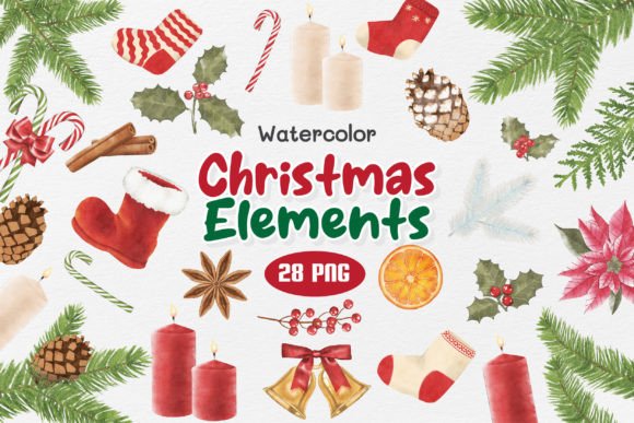 Watercolor Christmas Elements: Elevate Your Holiday Designs with Elegant, Hand-Painted Details