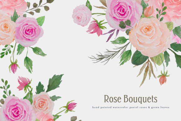 Watercolor Rose Flowers Bouquets